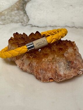 Invicta Yellow Leather Braided Bracelet